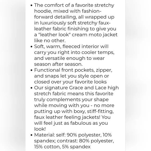 Grace and lace Move free leather like moto Jacket - Picture 4 of 7